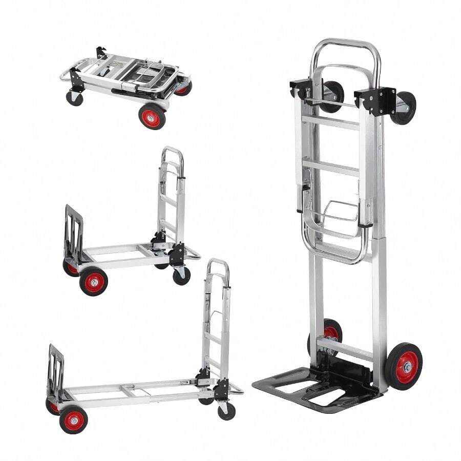 VEVOR Aluminum Folding Hand Truck 2 In 1 Design 400 Lbs Capacity Heavy Duty Industrial Collapsible Cart Dolly Cart With Rubber Wheels For Transport And Moving In Warehouse Supermarket Garden - Bạc1 - Xem 1