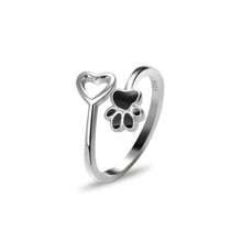 925 Sterling Zilver Mode Delicate Hart & Kattenpoot Hars Hypoallergene Open Ring