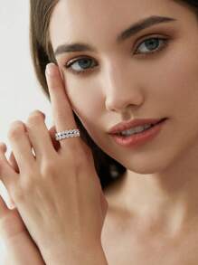 1Pc Moissanite Engagement Ring Wedding Band S925 Sterling Silver Promise Ring Eternity Ring Anniversary Ring Luxury Jewelry Gifts For Women - Silver - View 4