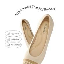 Women's Chunky Low Block Heels Square Toe Work Pumps Comfortable Knitted Closed Toe Dress Wedding Shoes  For Casual, Formal, And Commute Wear - 杏色 - 查看 3