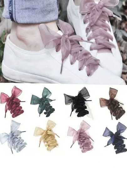 缎带丝绸鞋带，百搭装饰鞋带，带蝴蝶结，适合女式白鞋、芭蕾舞鞋