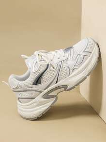 女士时尚运动鞋，休闲鞋，做旧厚底运动鞋，适合工作、旅行，百搭，建议订购大一码，春季、秋季 - 米色 - 查看 3