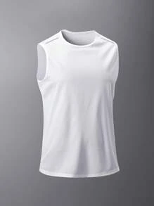 Tank Top Olahraga Tanpa Lengan Pria, Kaos Bernapas Cepat Kering untuk Basket, Latihan di Gym, Musim Panas, Warna Putih - Putih - View 2