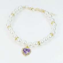 Heart-Shaped Crystal Pendant & Pearl Decor Pet Necklace Suitable For Small-Medium Pets