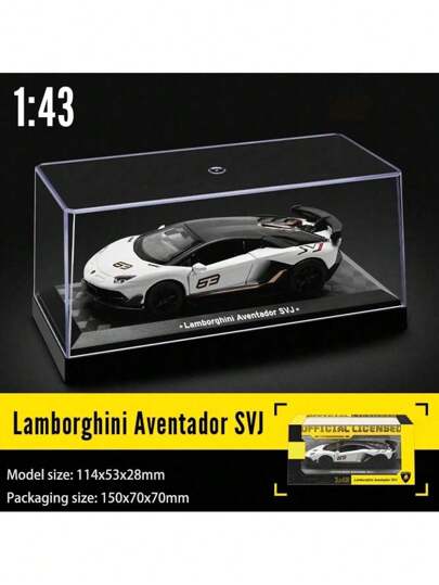Burago 1:43  Aventador SVJ Branco Liga Modelo Carro de Corrida 67063A Grande Simulação Carro de Corrida Coleção de Carros de Brinquedo Presente de Natal e Aniversário com Tampa Contra Poeira Design de Porta Aberta