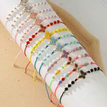 12pcs Colorful Butterfly Crystal Handmade Braided Bracelets Set, Cute Fashion Accessory For Women, Leisure, Holiday, Birthday Gift
