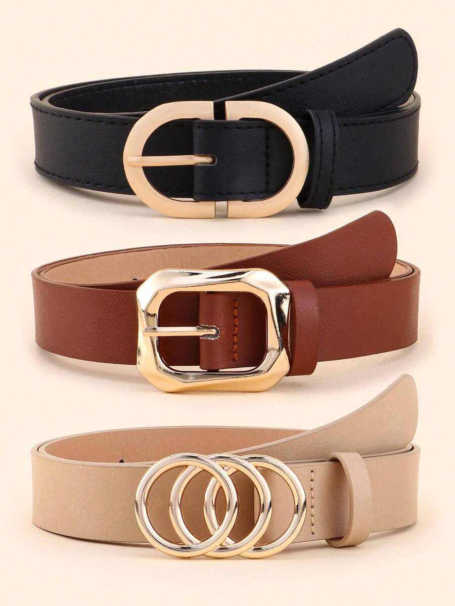 3pcs/Set Women's Belt Set, Fashion Simple PU Leather Waist Belt, Suitable For Daily Commuter, Skirts, Casual Jeans - A - View 1