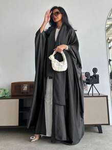 1pc Satin Abaya, Refined Craftsmanship, Elegant High-Quality Material, Fashionable Open Cardigan Design For Women's Daily Wear (Without Hijab),Robe,Modest