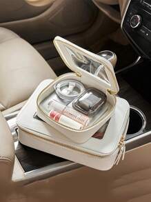 1pc Mini Makeup Bag - Small Cosmetic Bags For Women,Waterproof Toiletry Bag For Travel,Clear Center Console Organizer Bag With Clear Windows & Gold Zipperslunch Bag Travel Bag Bags For Ladies, Ideal For Men & Women, Makeup Travel Bag,Mother's Day, Travel, Wedding Season Holiday Essentials Holiday Travel Essentials Travel Accessories - Multicolor - View 2