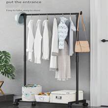 1pc Basic Floor Standing Bedroom Clothes/Pants/Shoes/Hat All-In-One Rack With Wheel, Multifunctional Drying Rack And Storage Organizer - Multicolor - View 8