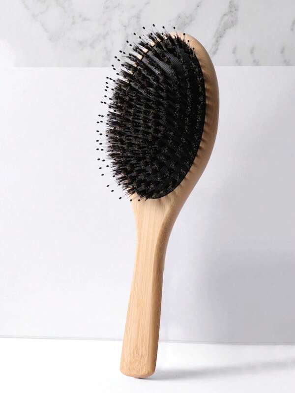1 Pc Oval Air Cushion Bamboo Comb, Bamboo Paddle Hair Brush With Handle, Hair Brushes For Women Men Kid, Mane & Nylon Bristle Brush For Wet/Dry Hair Smoothing Massaging Detangling, Portable Detangling Haircomb For Massaging Scalp, Thin/Curly/Dry Hair  (Yellow), Hair Brush, Comb, Hair Tools, Hair Products And Accessories For Barber Salon Beauty Travel Essentials