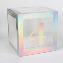 银色气球盒，带字母，适用于 B-A-B-Y 派对，1 个盒子带 1 个字母或 1 套 4 件套盒子和 B-A-B-Y 字母，生日派对派对淋浴装饰，透明气球盒，适用于生日派对、新娘送礼会、性别揭示、气球盒装饰