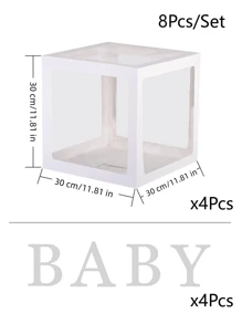Cajas de globos blancos, con letras para Baby Shower, 1 caja con 1 letra o 1 juego de 4 cajas y letras B-A-B-Y, decoraciones de fiesta de baby shower para fiestas de cumpleaños, cajas de globos transparentes, bloques claros para fiestas de cumpleaños, duchas nupciales, revelación de género, decoraciones de cajas de globos
