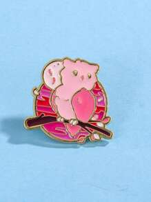 1pc Whimsical Night Creature Pin - Geometric Owl Design With Floral Mandala Backdrop In Blush Tones, Kawaii Forest Accessory