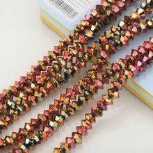 95pcs 6mm Crystal Glass Middle Hole Saucer Beads, Electroplated Colorful DIY Accessories For Shoes, Clothing, Hats, Phone Chains, Jewelry Making