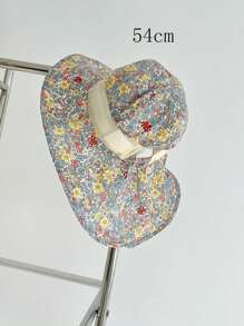 1 pieza Nuevo sombrero de sol con estampado floral pequeño para niña, ajustable, con correa a prueba de viento y malla transpirable, sombrero de playa de verano con pañuelo para niños