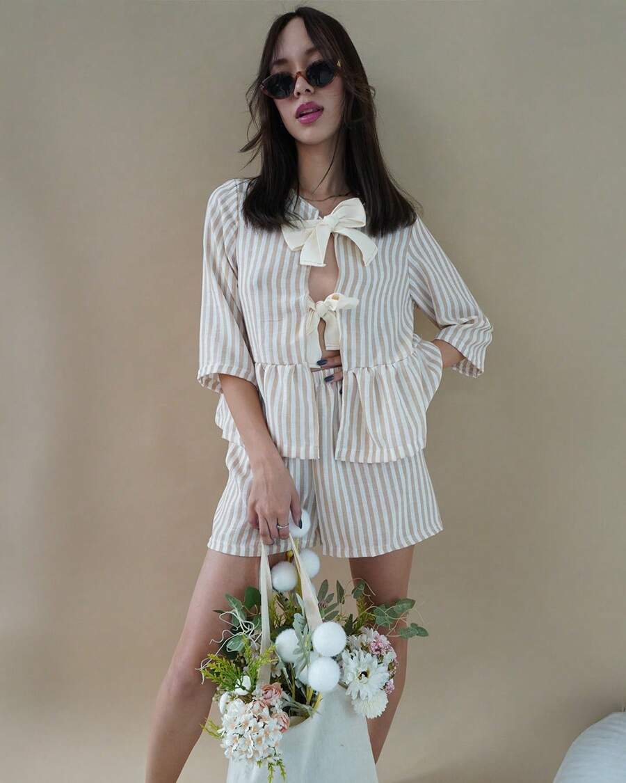 KEMERLING STUDIO Conjunto De Rayas Con Moño - Beis - Ver 1