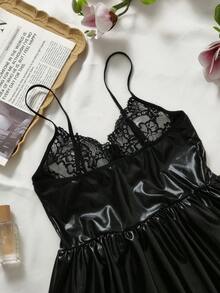 فستان زلة نسائي مثير من القطعتين من الشريط والقطع والظهر المكشوف قطعة واحدة - الأسود - مشاهدة 7