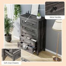 Farmhouse 5 Drawers Dresser, Wood Rustic Chest Of Drawers For Bedroom, Tall Dressers Organizer With Metal Handles, 5 Drawers Chest For Living Room, Hallway, Entryway, Rustic White