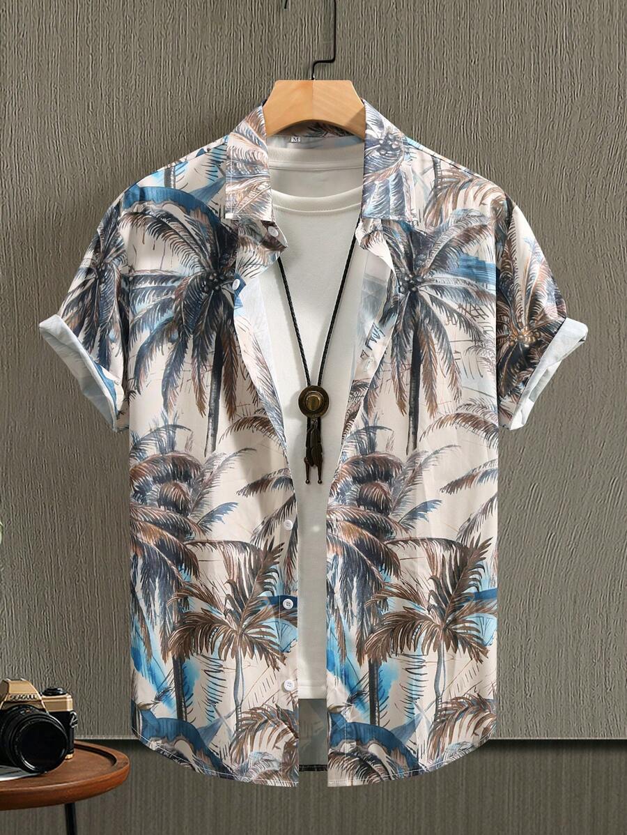 Men's Geometric Print Short Sleeve Casual Shirt, Spring/Summer - Multicolor - View 1