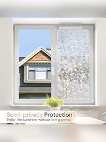 1 卷防紫外线隐私窗膜 - 彩色玻璃彩虹静电贴，带热控制，无残留磨砂贴花，适用于浴室/玻璃门（透明鹅卵石纹理）