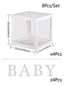 Cajas de globos blancos, con letras para Baby Shower, 1 caja con 1 letra o 1 juego de 4 cajas y letras B-A-B-Y, decoraciones de fiesta de baby shower para fiestas de cumpleaños, cajas de globos transparentes, bloques claros para fiestas de cumpleaños, duchas nupciales, revelación de género, decoraciones de cajas de globos