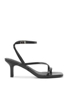 Women Minimalist Low Kitten Heeled Sandals Open Square Toe Ankle Strap Sexy Dress Shoes For Autumn Wedding Party Prom Wearing - 黑色 - 查看 7