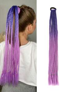 带橡皮筋的彩色辫子接发彩虹编织合成假发马尾辫发饰女孩假发派对角色扮演假发 - 彩色 - 查看 47