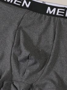 Men's Simple Gray Graphic Printed Stretchy Breathable Boxer Briefs For Everyday Wear - Grey - View 7