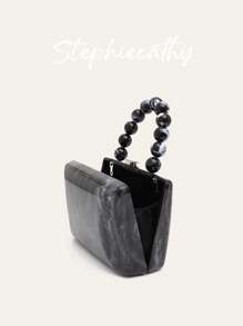STEPHIECATHY 女士时尚迷人大理石纹亚克力手包磁铁闭合串珠手柄晚宴包方形硬壳斜挎包顶部提手钱包优雅手提包适合婚礼晚宴舞会宴会礼物 - 黑色 - 查看 4