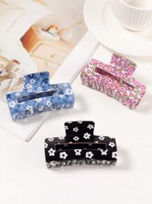 1Pc New Cute Floral Hair Clip - Women's PVC Hair Accessory, Bright Floral Pattern, Medium Size, Perfect For Fashionable Hair Management