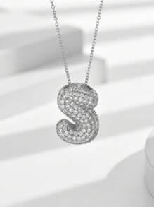 1pc Luxury Initial Charm Letter Star Hailey Style Full Cubic Zirconia A-Z English Letter Thick Bubble Round Pendant Fashion Hip Hop Unisex Gold Plated Brass Necklace Jewelry Party Gift - Necklace - View 24