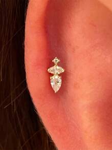 1PC 925 Sterling Silver Starfish Marquise Heart Flat Back Cartilage Helix Piercing Jewelry For Women Daily Wear Wedding Party Engagement Anniversary Valentine's Day