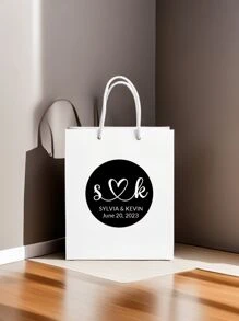 1pc Customized Name Date Gift Bag, Personalized Heart Shape Text Wedding Party Gift Packaging Bag With Customized Name And Date - White - View 4