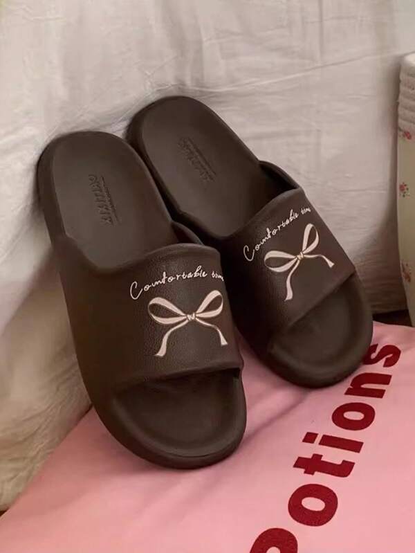 Sandalias de mujer cómodas y de moda para el verano con decoración de nudo de moño y estampado, para playa, vacaciones y uso en el baño con suela suave y antideslizante
