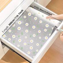1 Roll Of Plastic Abrasion Resistant Waterproof Non-Slip Drawer Mat, Flower-Patterned, Moisture Proof, Dust Roll, For Kitchen Cabinets, Desk Protection, Refrigerator Lining