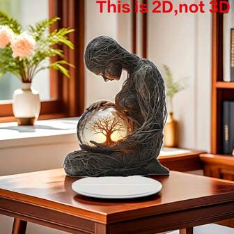 2D 亚克力桌面装饰，生命树平面设计，波西米亚风格，优雅的家居和办公室装饰，适合生日和毕业典礼，雕塑女性人物，内部带有发光树，无需电池