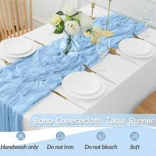1/2/3 Stücke Käsewäsche Tischläufer, beige Boho Stil Gaze Käse Wäsche Land transparente Tischdecke für Hochzeit, Feiertag, Abschlussfeier Dekoration - Himmelblau - Übersicht 5