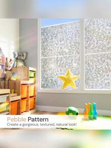 1 卷防紫外线隐私窗膜 - 彩色玻璃彩虹静电贴，带热控制，无残留磨砂贴花，适用于浴室/玻璃门（透明鹅卵石纹理）