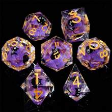 7pcs Liquid Cute Cat Glitter Dice Set, Handmade Resin Polyhedral RPG Dice With Sharp Edges, Roleplay Gaming Accessories Suitable For Christmas, Birthday, Festival, Party, Valentine's Day, Gift, Spring - Purple - View 2