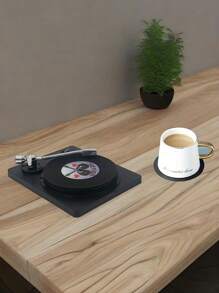 1 盒 5 件复古 CD 形状硅胶杯垫和转盘杯垫，防滑防水黑胶唱片杯垫，适用于咖啡/茶杯