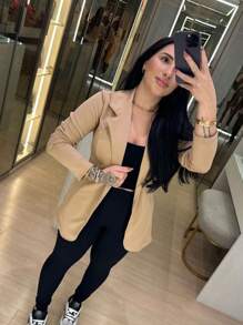 Women's Luxury Blazer Slim Model Neoprene Long Sleeve Social Fashion Elegant Modern Chic - Màu be - Xem 1
