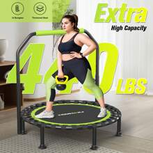ZCMHAXJ Foldable Mini Trampoline, 40" Rebounder Trampoline For Adults , 450lbs Capacity With U-Shaped Adjustable Bar, Indoor Fitness Workout Exercise Equipment - Black+Green - 查看 2