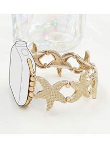 1pc Gold Women's Fashionable&Simple Starfish Zinc Alloy Metal Elastic Bracelet Strap Is Compatible With Apple Watch Band 38/40/41/42/44/45/49mm, Compatible With Apple Watch Ultra2/SE/9/8/7/6/5/4/3/2/1Series, Ocean Style Women Watchbands, Fine Women Fashion Watch Accessories, Smart Watch Strap/Band, Unique Personalized And Style Strap, Valentine's Day Mother's Day Gift