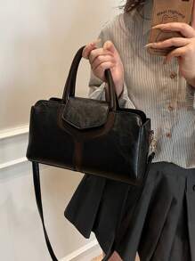 Túi Tote Da Chắp Vá Chất Lượng Cao Cho Nữ, Túi Xách Thời Trang Thích Hợp Sử Dụng Hàng Ngày Và Đi Làm, Có Dây Đeo Vai Đeo Chéo - màu đen - Xem 3