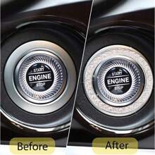 Car Interior Decor Logo Stickers, Shiny Rhinestone Car Ring Accessory For Women, Car Parts Ignition Start Button And Key Ignition Starter And Knob Ring, Shiny Rhinestone Car Badge Sticker, Car Interior Decoration, Shiny Car Accessories, One-Touch Start Button, Rhinestone Ring For Car Decoration