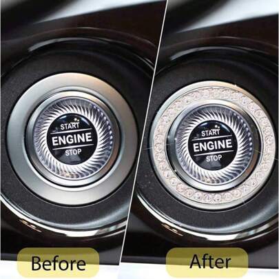 Car Interior Decor Logo Stickers, Shiny Rhinestone Car Ring Accessory For Women, Car Parts Ignition Start Button And Key Ignition Starter And Knob Ring, Shiny Rhinestone Car Badge Sticker, Car Interior Decoration, Shiny Car Accessories, One-Touch Start Button, Rhinestone Ring For Car Decoration