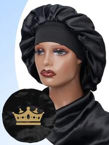 1PC Women's Print Satin Hair Bonnet Wide Brim Hat Sleep Night Caps For Wig And Hair Protection - Black - View 32