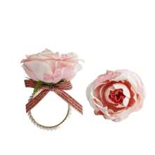 1pc porta-guardanapos rosa e branco, elegante decoração de laço de flor falsa, anel de guardanapo, decoração de mesa de banquete de hotel/casamento