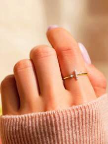T 形可调节 925 纯银戒指，简约设计，完美的母亲节礼物，适合女性日常佩戴